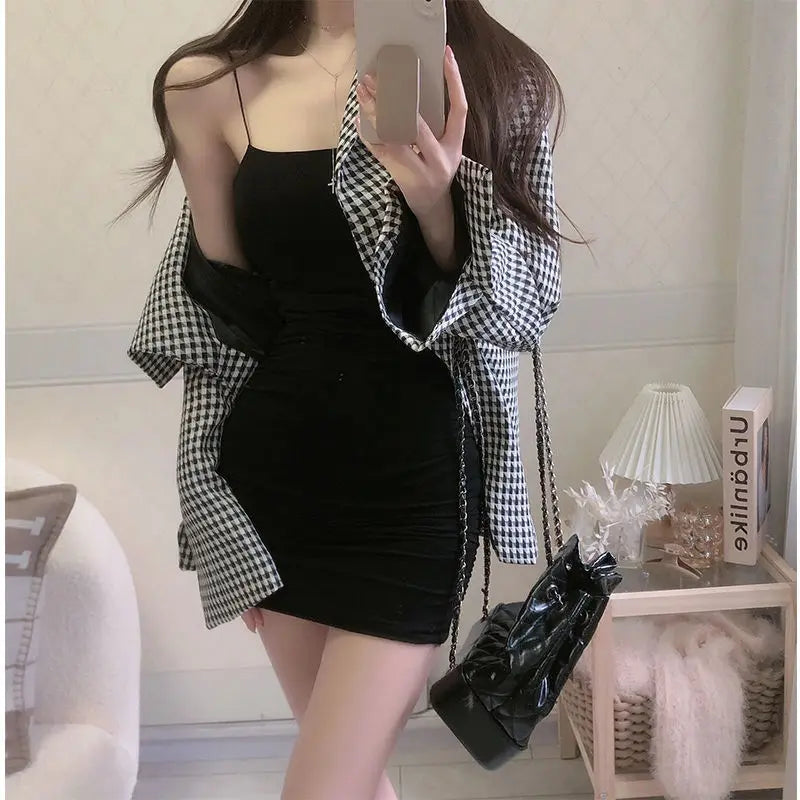 Elegant Solid Sling Sleeveless Type A Sheath Mini Short Dresses Summer New Sexy Slim Toning Arm Covering Dresses