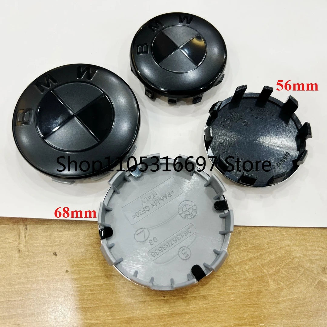 4pcs The new matte black hub center cover is suitable for BMW 68/56mm diameter hub center cap replacement parts black splicing.