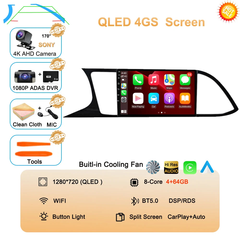 Android Car Stereo for Seat Leon 3 MK3 (2012–2020) — CarPlay, Android Auto, GPS, 4G, 360° Camera Ready