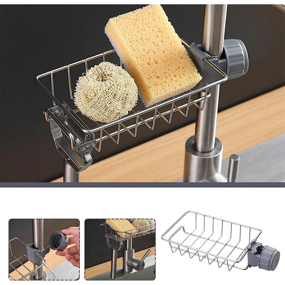 Kitchen Sink Faucet Rack - Sponge, Soap and Towel Holder with Drain - photo 3