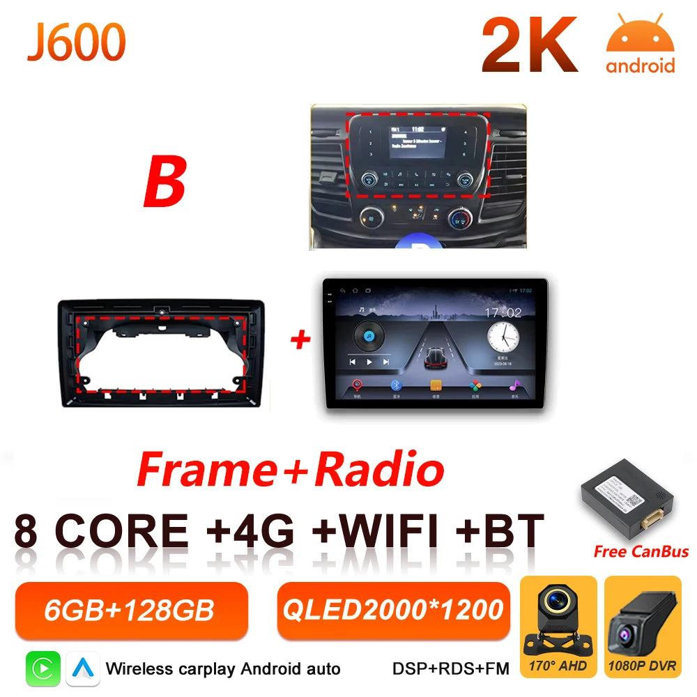 Android 16 Auto Car Radio For Ford Transit Custom 350 Transit V363 Wireless Carplay Multimedia Player GPS Navigation DSP 5G Wifi