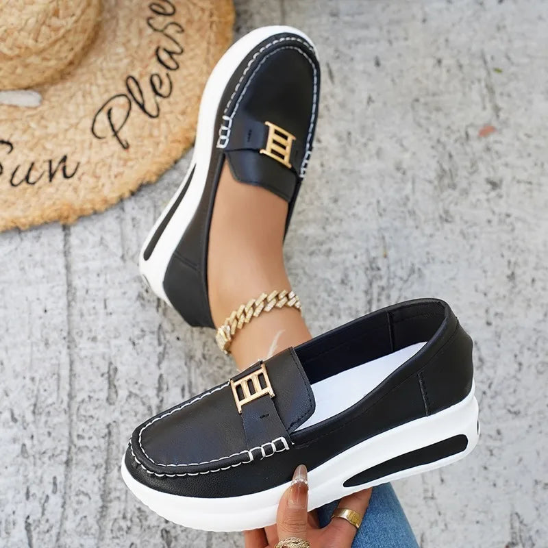 Round-Toe Vulcanized Sneakers for Women — Slip-On Platform Walking Shoes