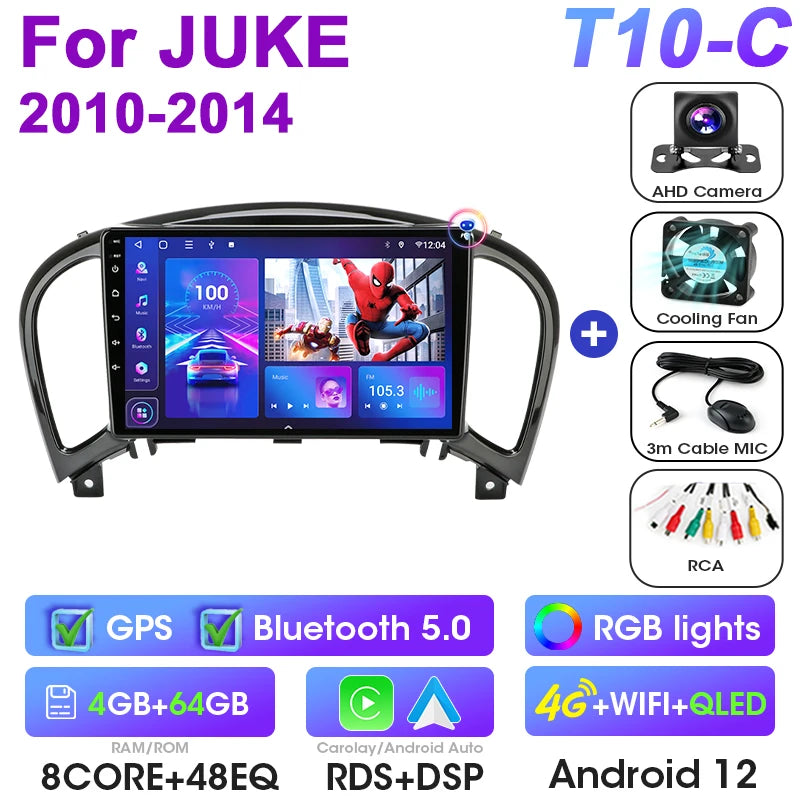 2 Din Android 12 Car Radio For Nissan Juke YF15 2010-2014  Multimedia Video Player Navigation GPS 4G Carplay Auto Stereo RDS IPS