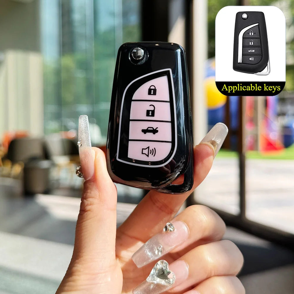 TPU Car Folding Key Case Cover Fit for Toyota Corolla Fortuner Tundra RAV4 Keyless Auto Accessories