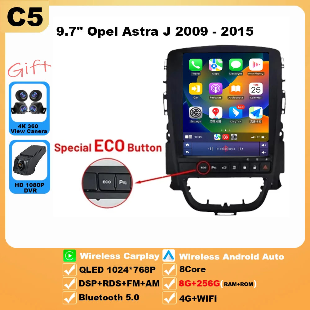 9.7 inch For Opel Astra J 2009-2015 Android 16 Car Radio Multimedia Video Player GPS Tesla Model wireless android Auto WIFI 4G