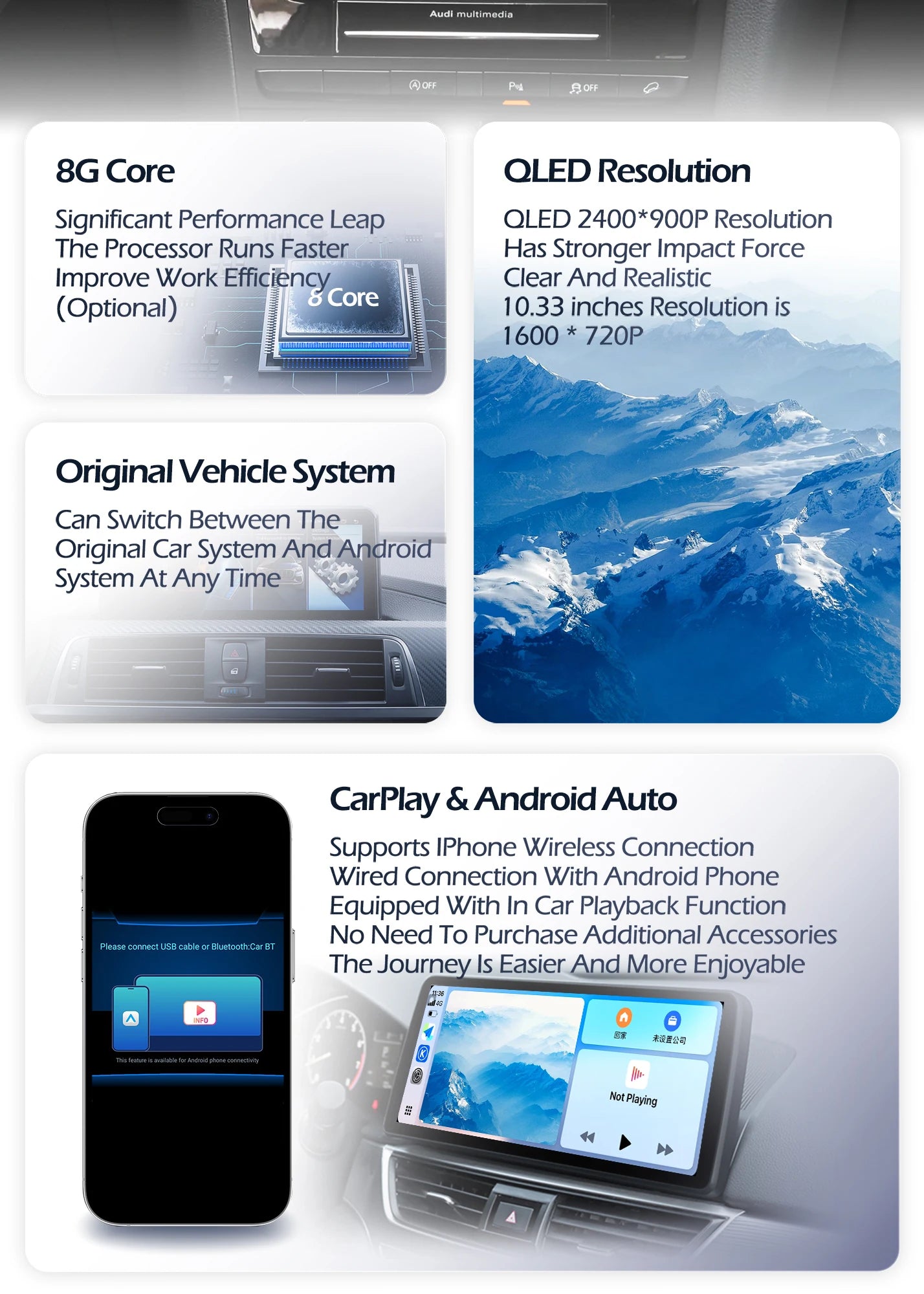 Car Stereo with Apple CarPlay & Android Auto, Compatible with Audi Q5 (2009-2017)