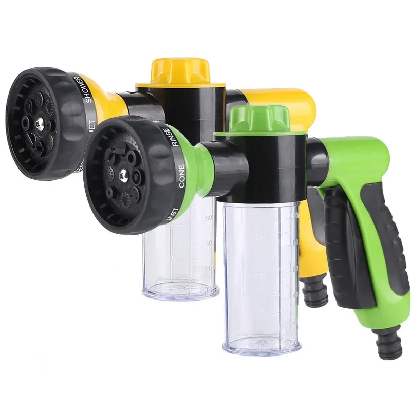 Multifunctional  Adjustable Mode Water Guns Nozzle Hose Washer Garten Watering Jet Sprayer with Foam Container Fertilizer Tools