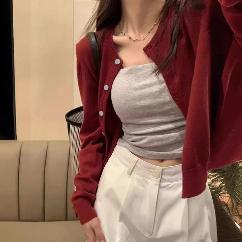 Women's Cropped Button-Up Knit Cardigan - Soft Shrunken Sweater - photo 5