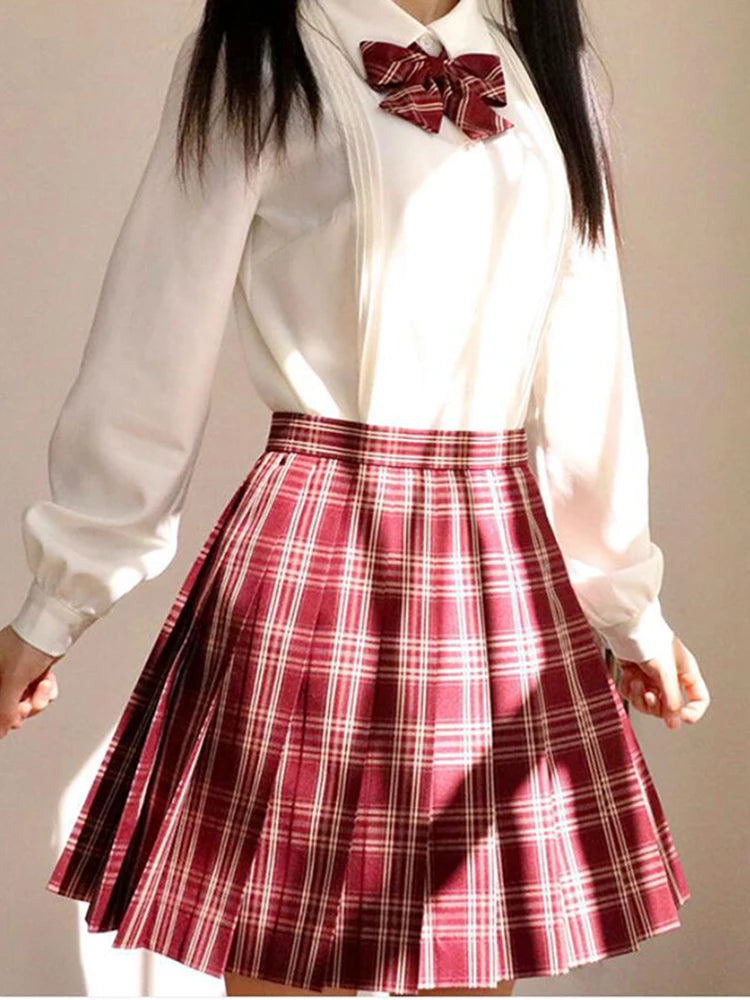 ZOKI Plaid Pleated Mini Skirt – Bow Knot High Waist Preppy Style | Harajuku Aesthetic Women's A-Line Dance Skirt | S-XXL