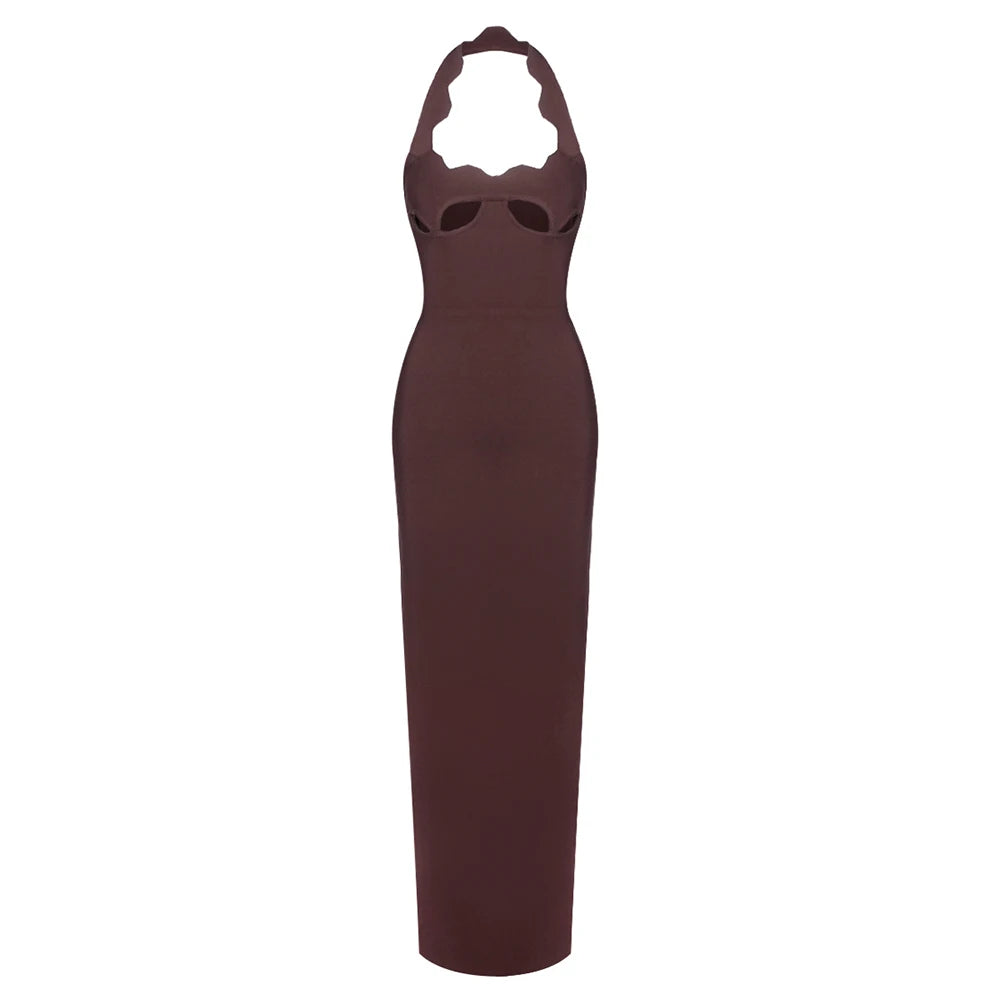 VC Black Halter Elegant Dress For Women 2026 New Summer Evening Party Celebrity Bodycon Long Dress Red Brown Prom Vestido