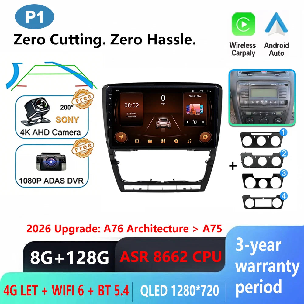Car Stereo with Apple CarPlay & Android Auto, Compatible with Skoda Octavia 2 A5