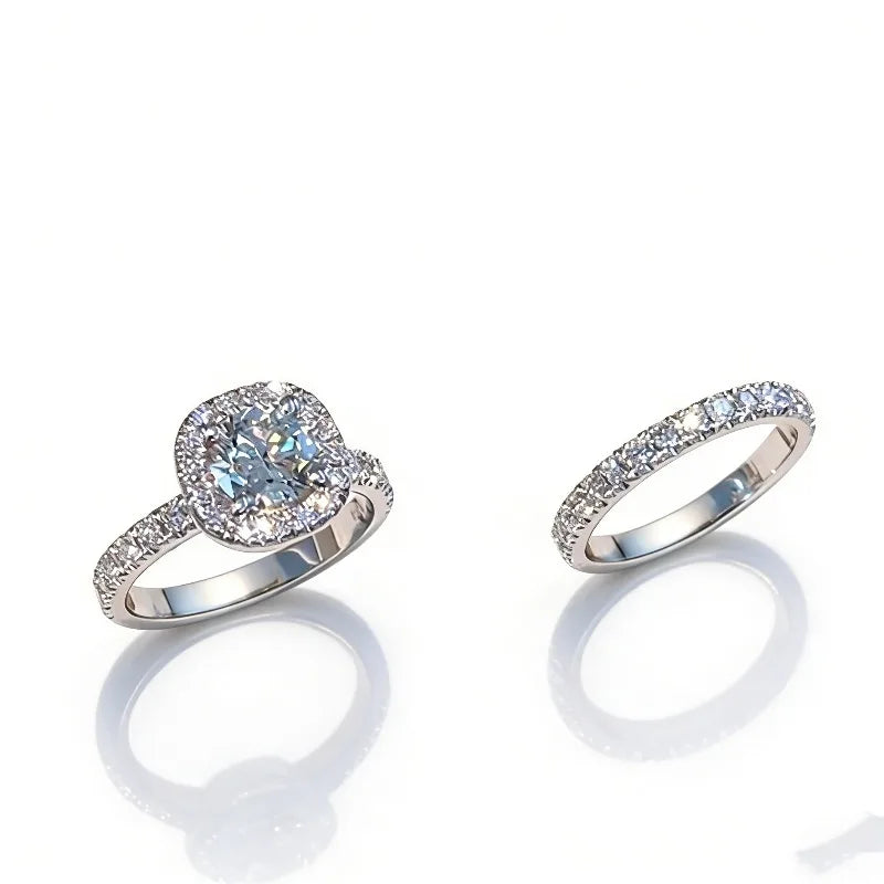 Silver-Tone Princess Ring with White Zircon for Women - Wedding Set