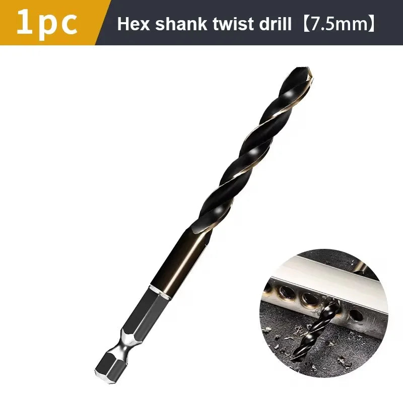 1.5-7.5mm Hex Shank Twist Drill Bit Wood Metal Hole Cutter Core Drilling Tool Cobalt Carbide Tip Flat Drill Bits HSS