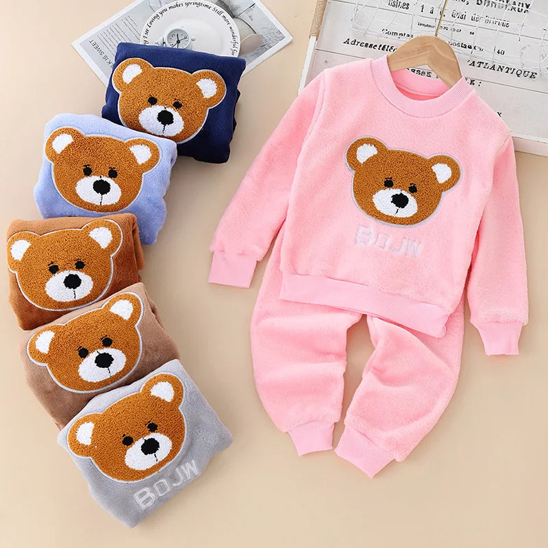 Kids Coral Fleece Pajama Set - Cartoon Print Two-Piece Sleepwear - photo 3