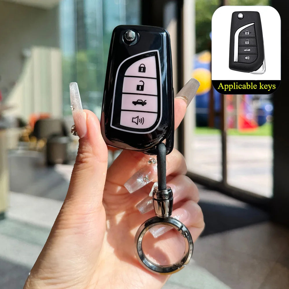 TPU Car Folding Key Case Cover Fit for Toyota Corolla Fortuner Tundra RAV4 Keyless Auto Accessories