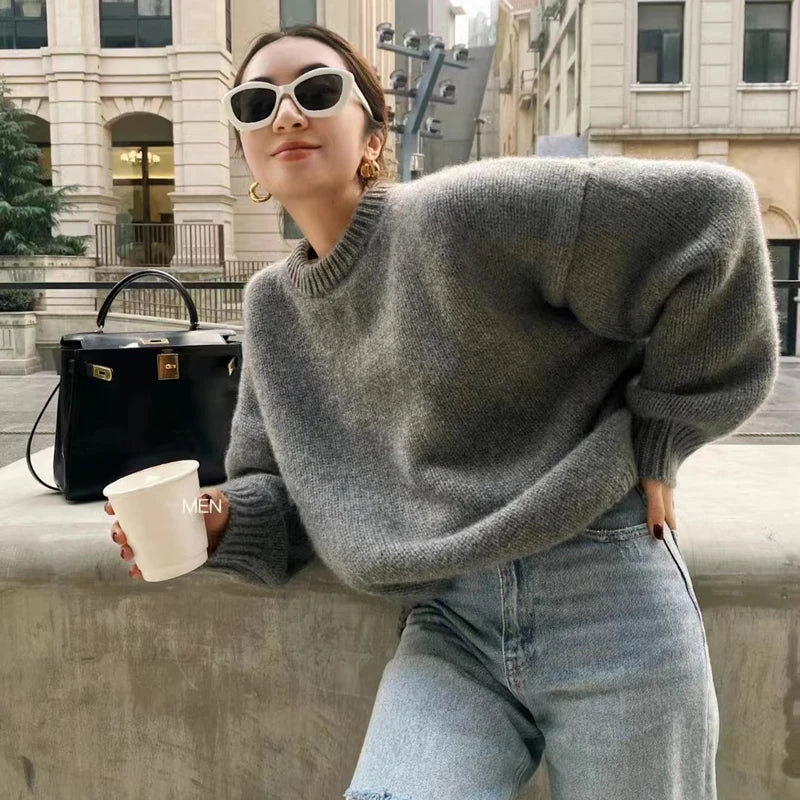 Women's Cashmere Loose Crew Neck Sweater