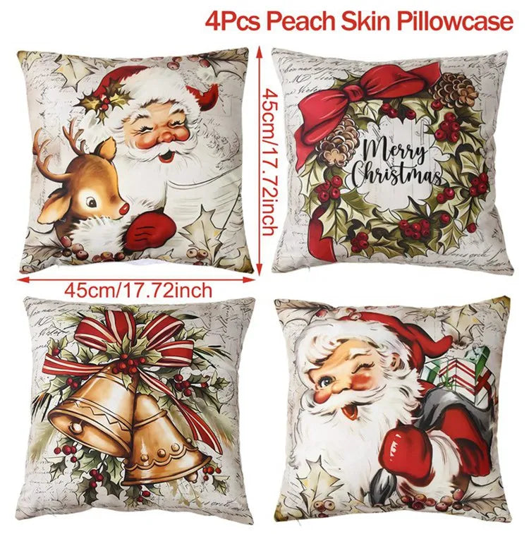 4pcs Merry Christmas Cushion Cover Home Decorations 2026 Christmas Ornament Pillow Case Xmas Navidad Gifts New Year Gifts 2026
