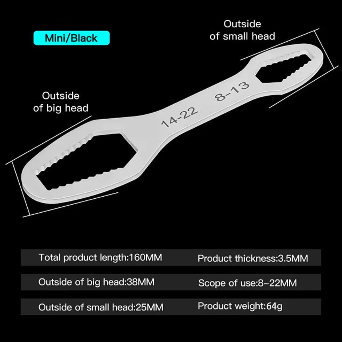 1pcs headed multifunctional universal wrench universal wrench self tightening drooping wrench repair tool for household mainten