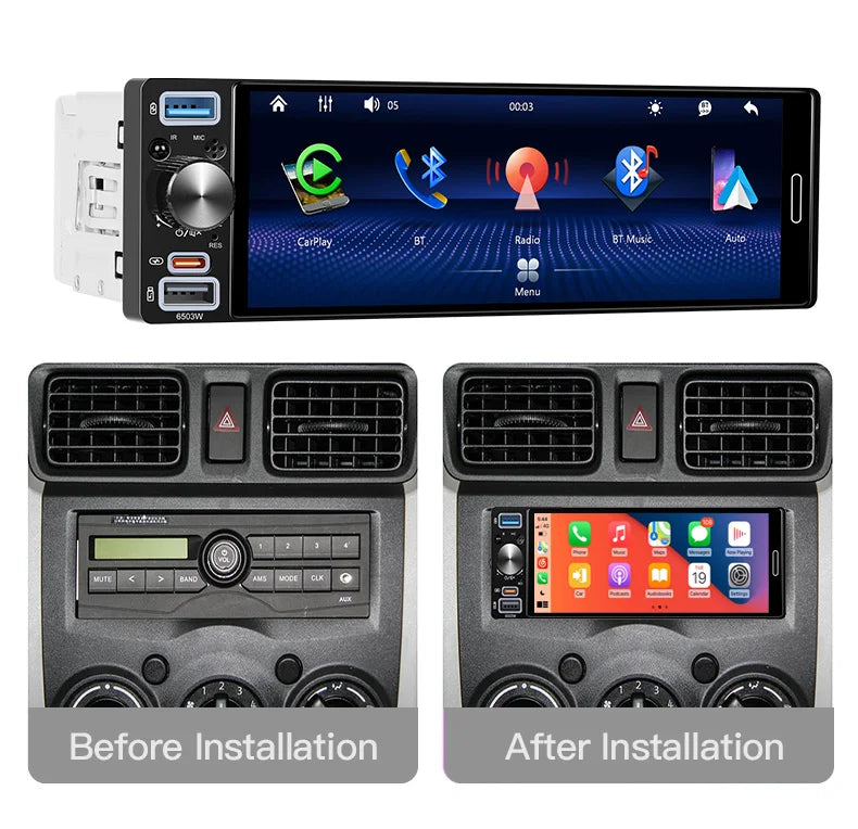 6.5" 1 DIN Universal Car Stereo with Apple CarPlay & Android Auto (MP5)