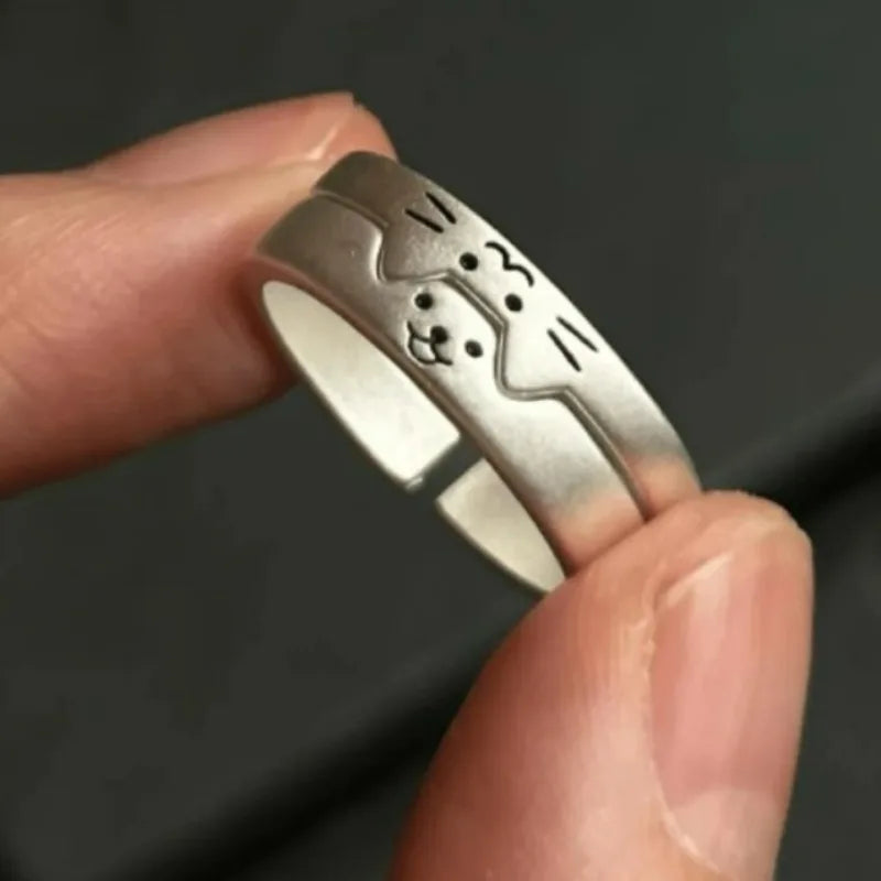 Cat & Dog Couple Rings — 2pc Adjustable Matching Set