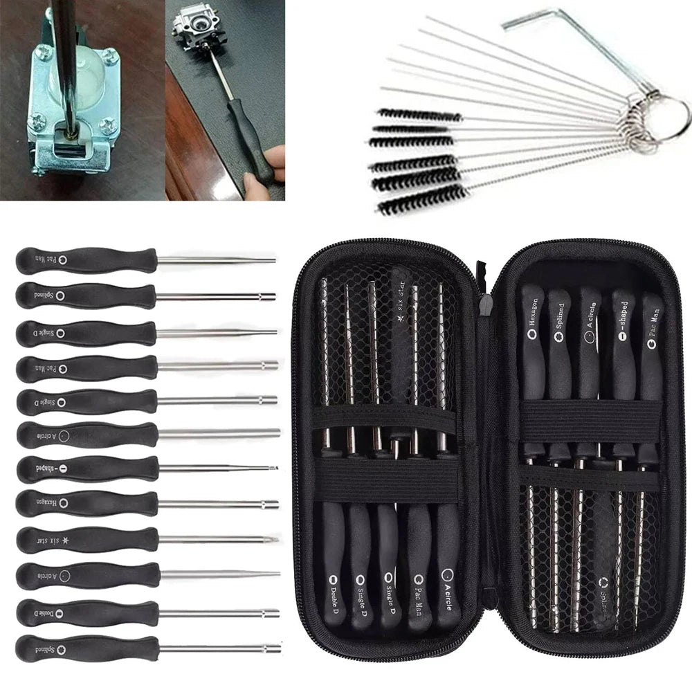 12PCS Quality Carburetor Screwdriver Adjustment Cleaning Brush Tool Set For Small Two-Stroke Engines Chain Saws Lawn Mowers