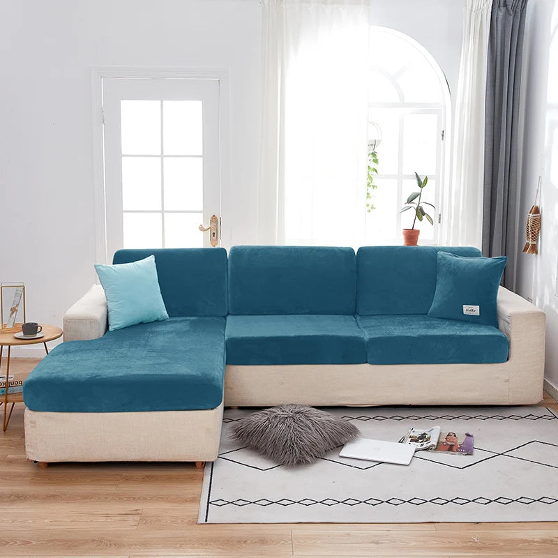 Velvet Sofa Covers for Living Room Elastic Plush Sofa Seat Cushion Cover Soft Couch Slipcover Furniture Protector for Home