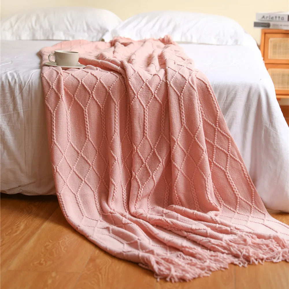 Cable Knit Throw Blanket, Lightweight Farmhouse Throw