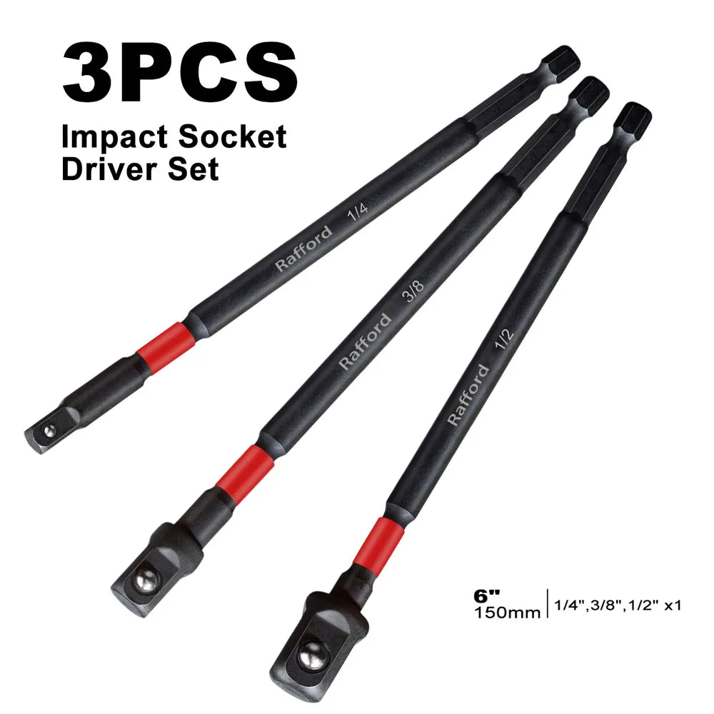 Rafford Impact Socket Adapter Set,1/4"3/8"and1/2"Drive,Extension Bit with Holder,Adapt Power Drill to High Torque Impact Wrench