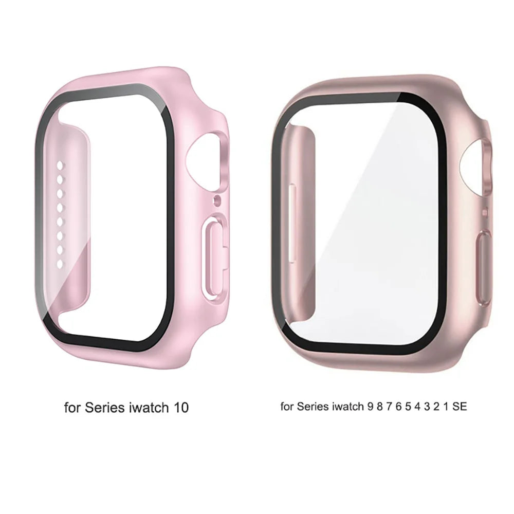 Apple Watch Tempered Glass Case + Screen Protector – Series 1–11, SE & Ultra 2 (38–46mm)