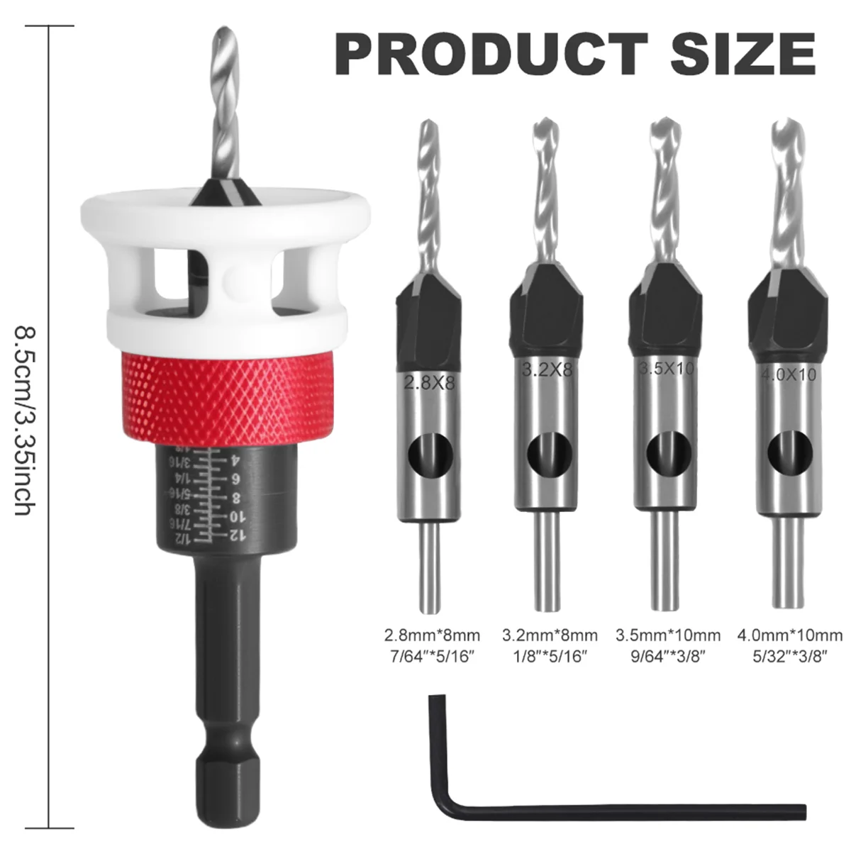Countersink Drill Bit Set, Adjustable Depth HSS Wood Counterbore