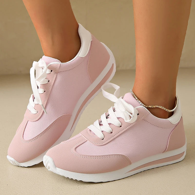 Patchwork Platform Sneakers for Women — Lightweight Lace-Up Sports Shoes, Plus Size