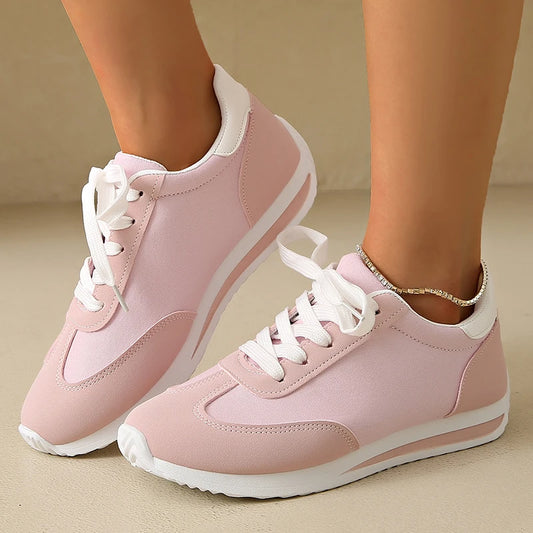 Patchwork Platform Sneakers for Women — Lightweight Lace-Up Sports Shoes, Plus Size