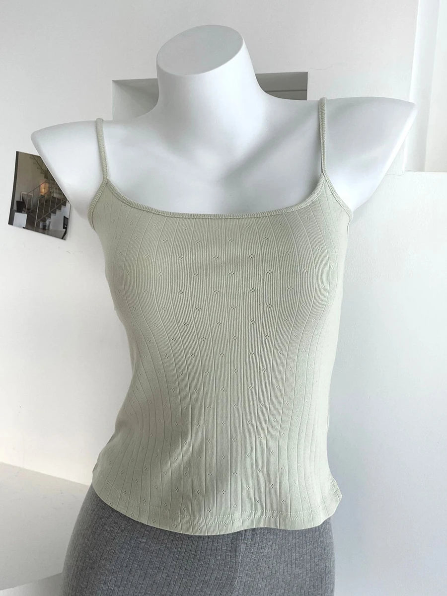Bows Eyelet Sweet Slim Tank Top Women Lace Trim Cotton Sleeveless Summer Camis Vests Sweet Preppy Style Solid Crop Top Y2k