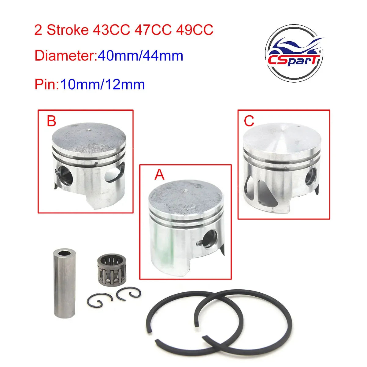 Racing 40-5 40-6 44-5 44-6 40mm 44mm 10mm 12mm Piston Kit 43CC 47CC 49CC Brush Cutter Trimmer Mini Moto ATV Dirt Pit Bike Part