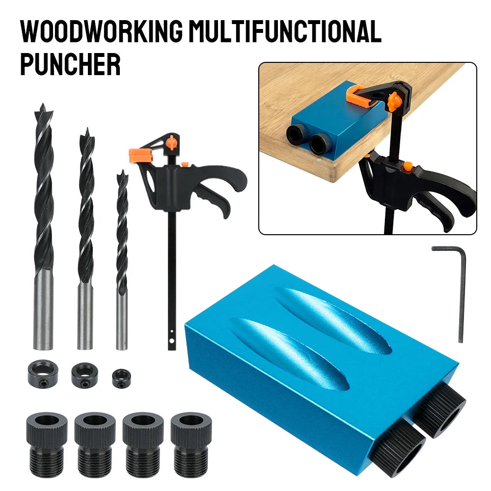15 Pc Pocket Hole Jig Kit with Drill Bit, 15° Woodworking Guide