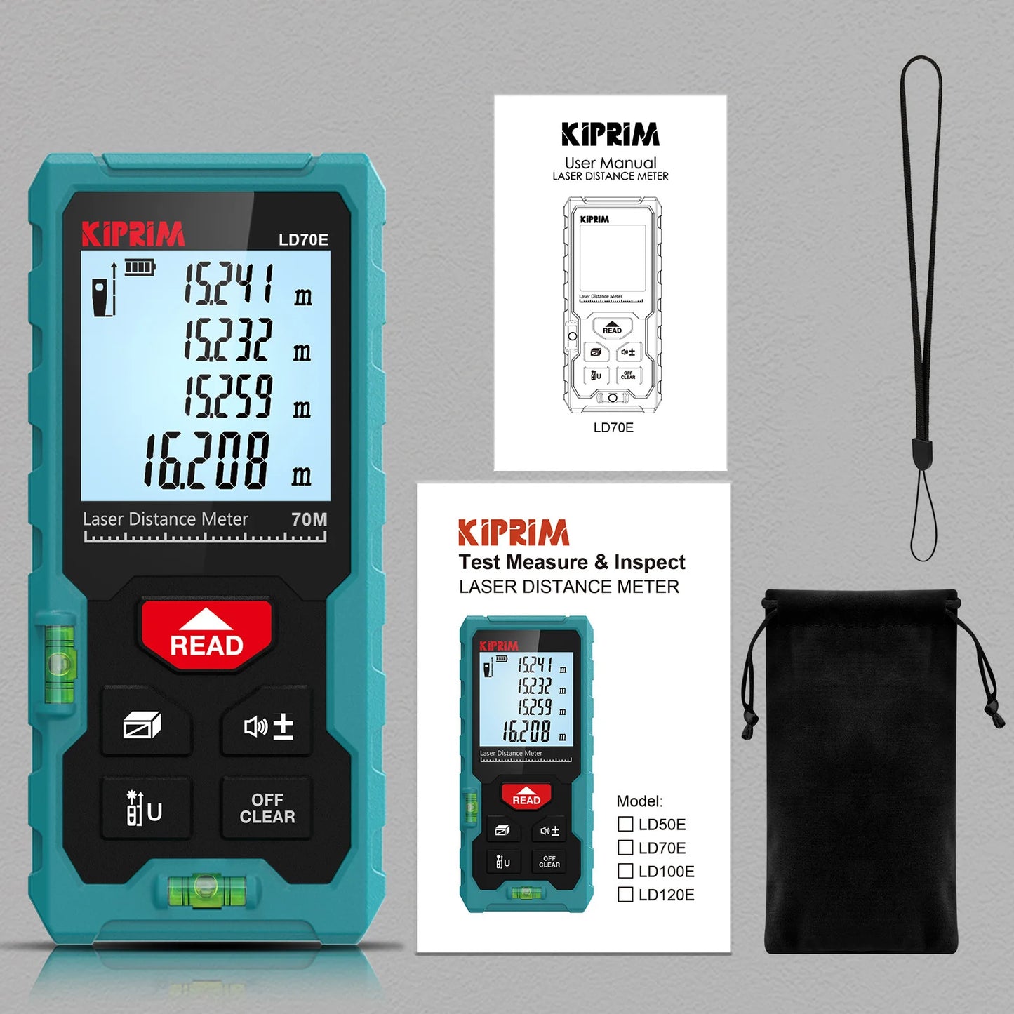 Kiprim Laser Rangefinder 50M 70M 100M Mini Laser Measurement Tool Laser Tape High Accuracy Multiple Measurement Functions