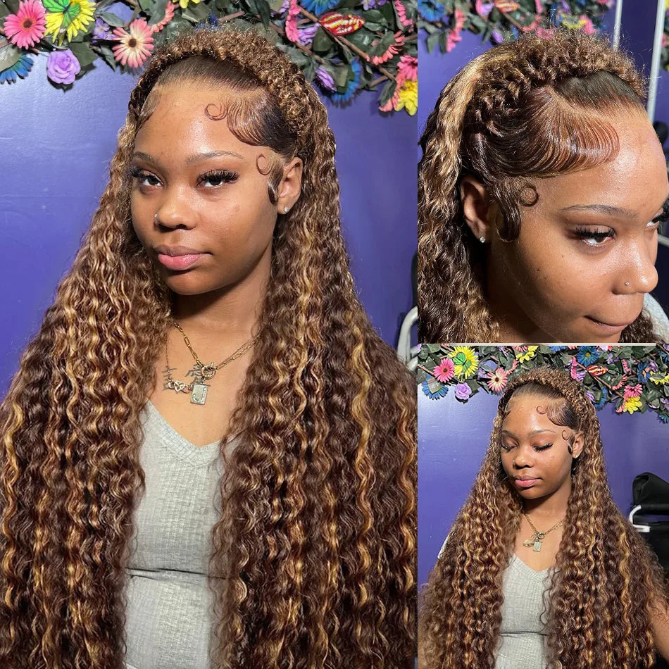 Honey Blonde Highlight HD Lace Frontal Wig - Ombre Deep Wave
