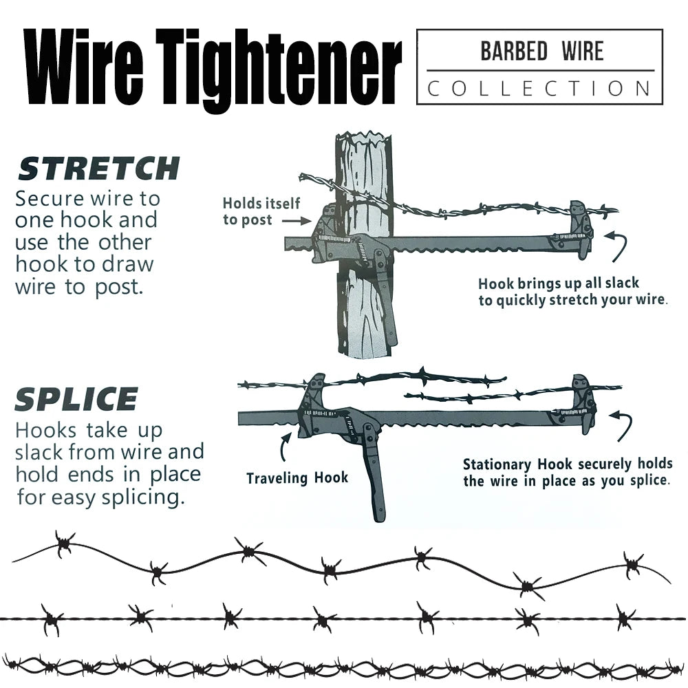 Fence Wire Tighten Tool Patio Lawn Agricultural Fencing Stretcher Splicer Fixer Garden Barb Wire Puller for Patio Yard Flowerbed