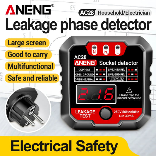 ANENG AC28 Digital Socket Power Tester Smart 50Hz/60Hz Zero Line Phase Circuit  Breaker Finder Check Voltage Tester EU/US Plug