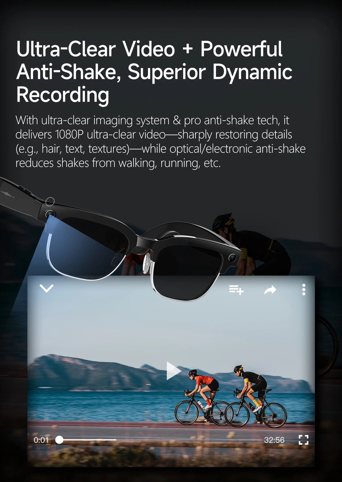 GUHUAVMI W630 AI Smart Glasses – 800MP Dual Camera, 4K Video, BT 5.3, AI ChatGPT, Voice Translation & Blue Light Blocking