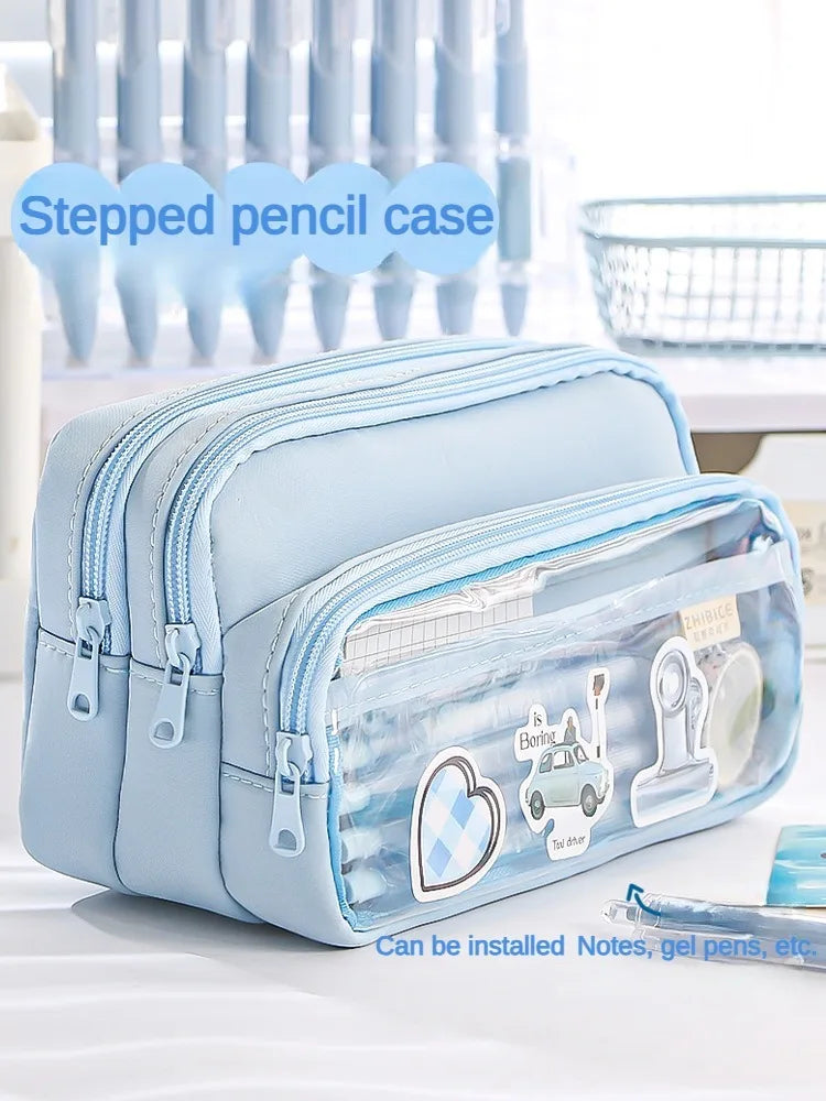 Clear Transparent Pencil Case, Large Capacity Multifunctional Stationery Storage Bag for School Students, Durable & Convenient