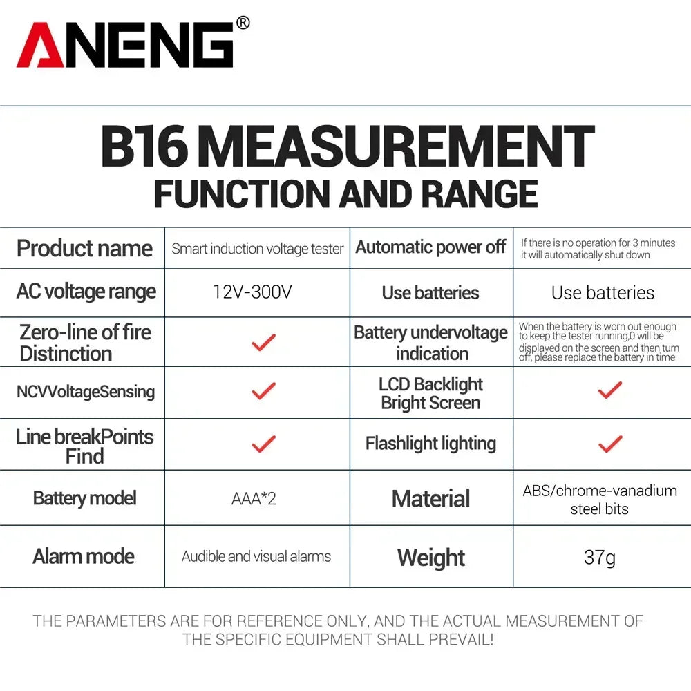 ANENG B16 Voltage Tester Pen 12V-300V Non-Contact Induction  Detector NCV Voltage Sensing Test Meter Breakpoint Finder Tool