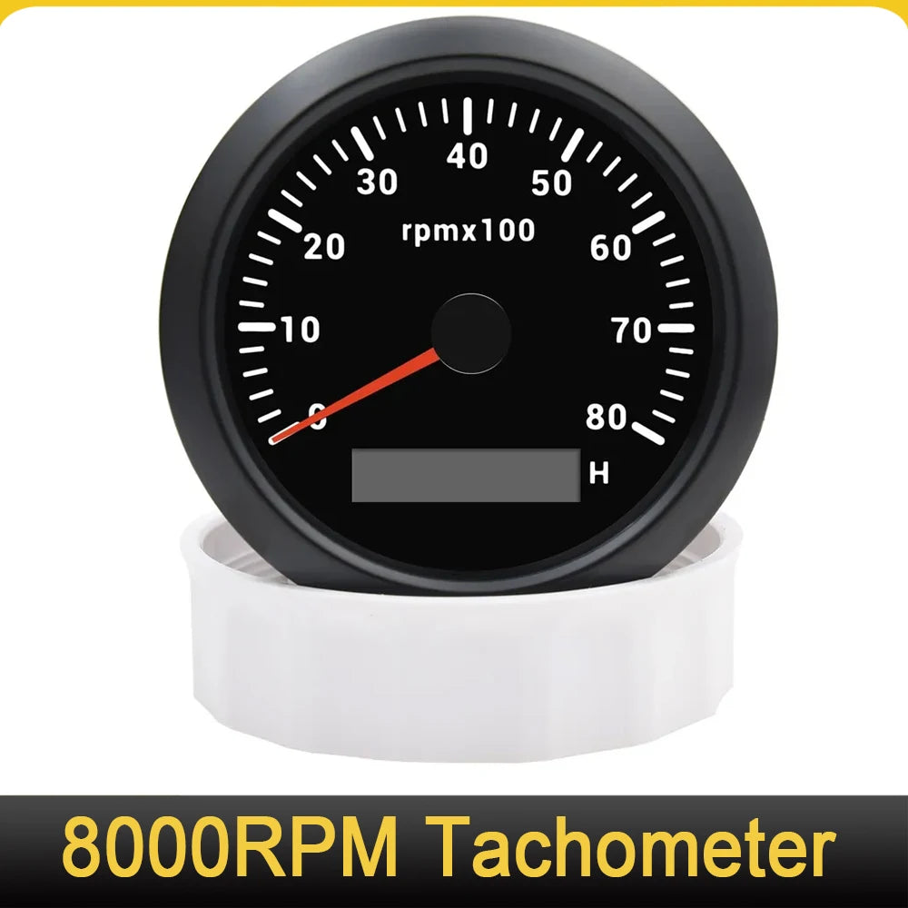 85mm Marine Tachometer With 7 Colors Backlight Hourmeter For Boat Yacht RV Camper 9-32V