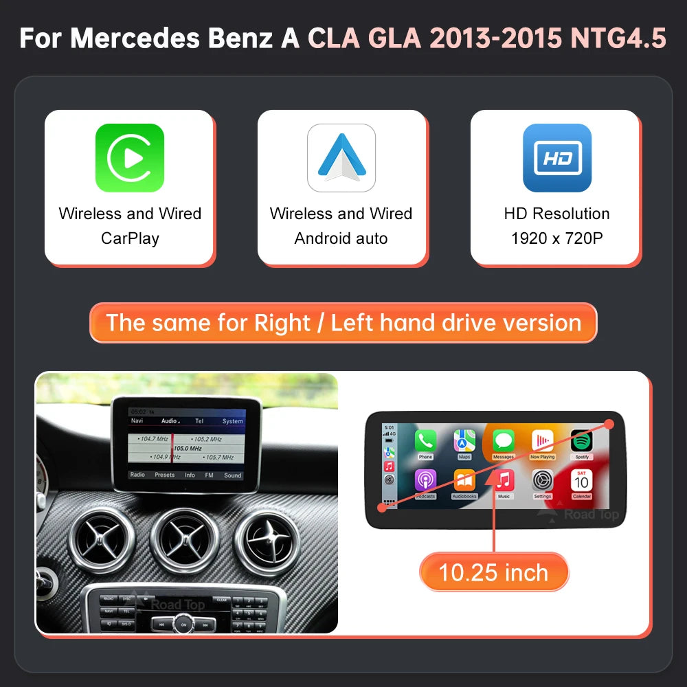 Wireless Carplay Android Auto Car Multimedia Display For Mercedes-Benz A B CLA GLA W176 W463 W246 2013-2015 NTG4.5 Touch Screen
