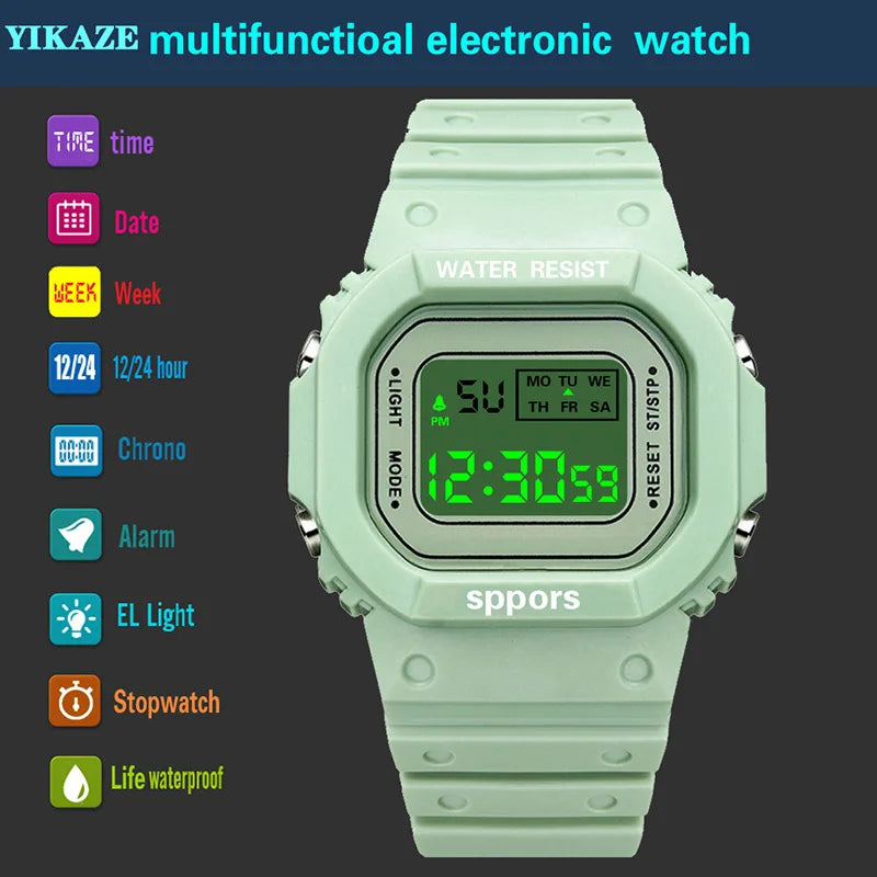 YIKAZE Square Digital Watch – LED Sports Watch for Men, Women & Kids