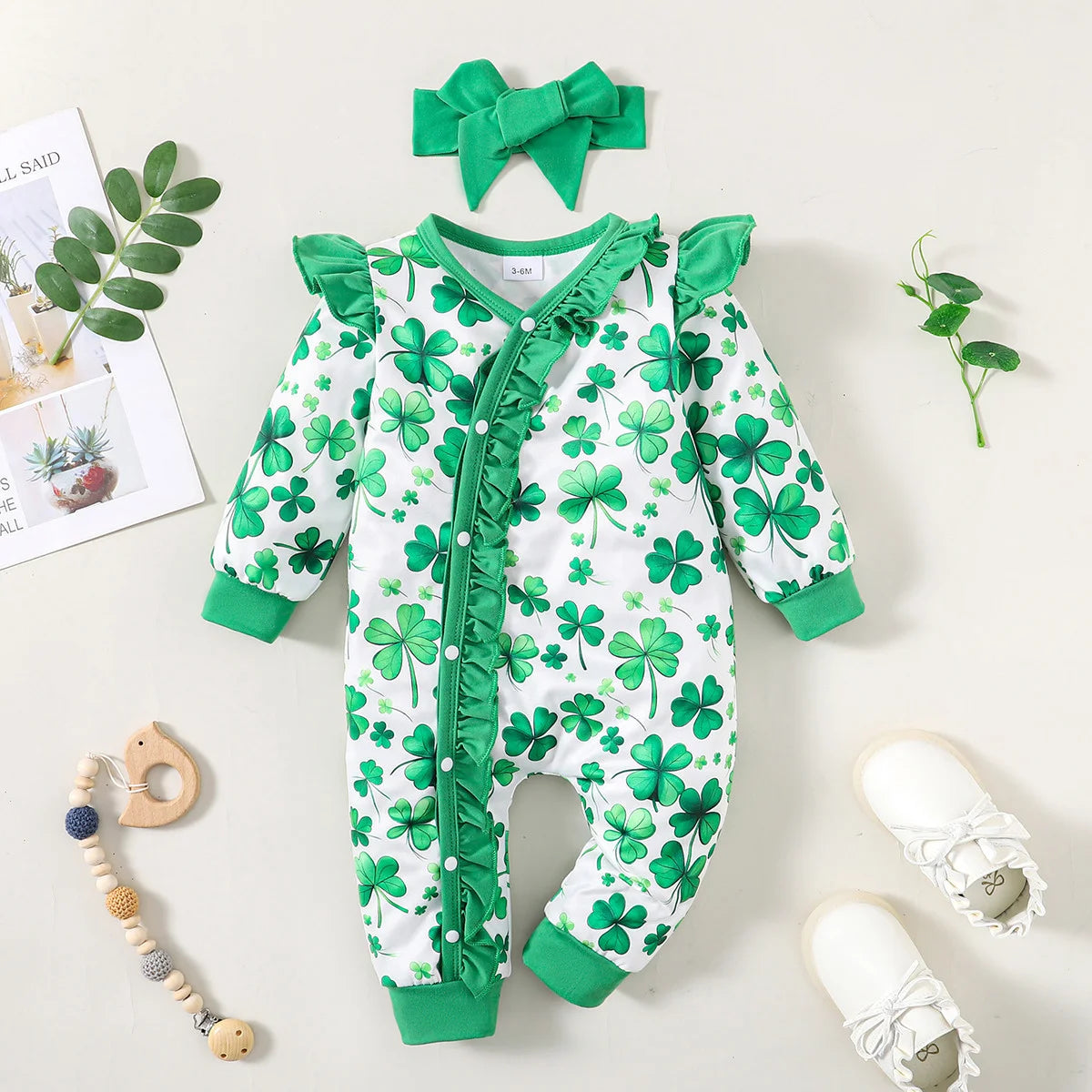 Baby Boy Bear Print Romper - Long Sleeve Button-Front Onesie - photo 12