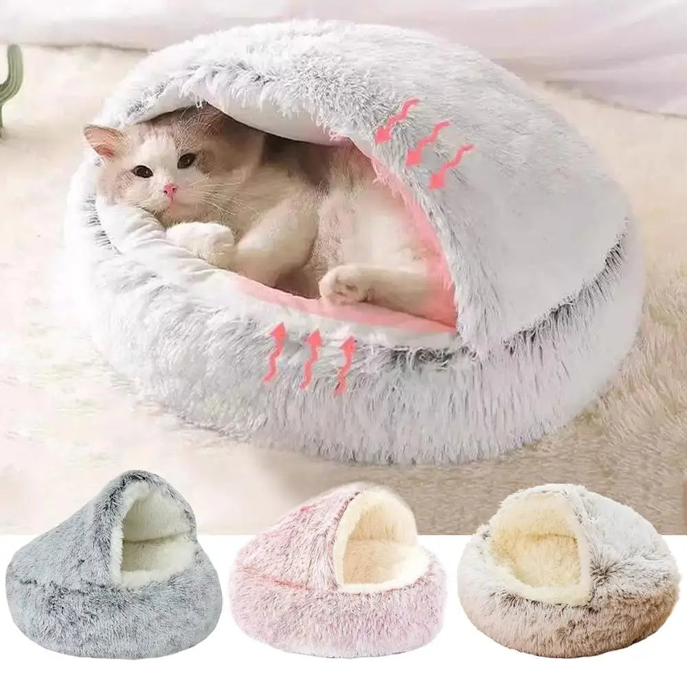 Round Plush Cat Bed Cushion - Warm Winter Basket for Cats, 40cm