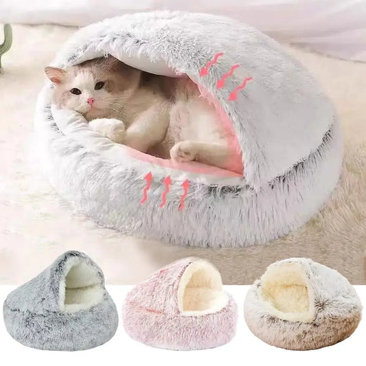 Round Plush Cat Bed Cushion - Warm Winter Basket for Cats, 40cm
