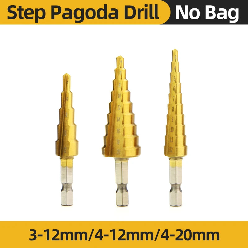 TOOLEYE HSS Titanium Step Drill Bit Set — Stepped Drills for Metal & Wood