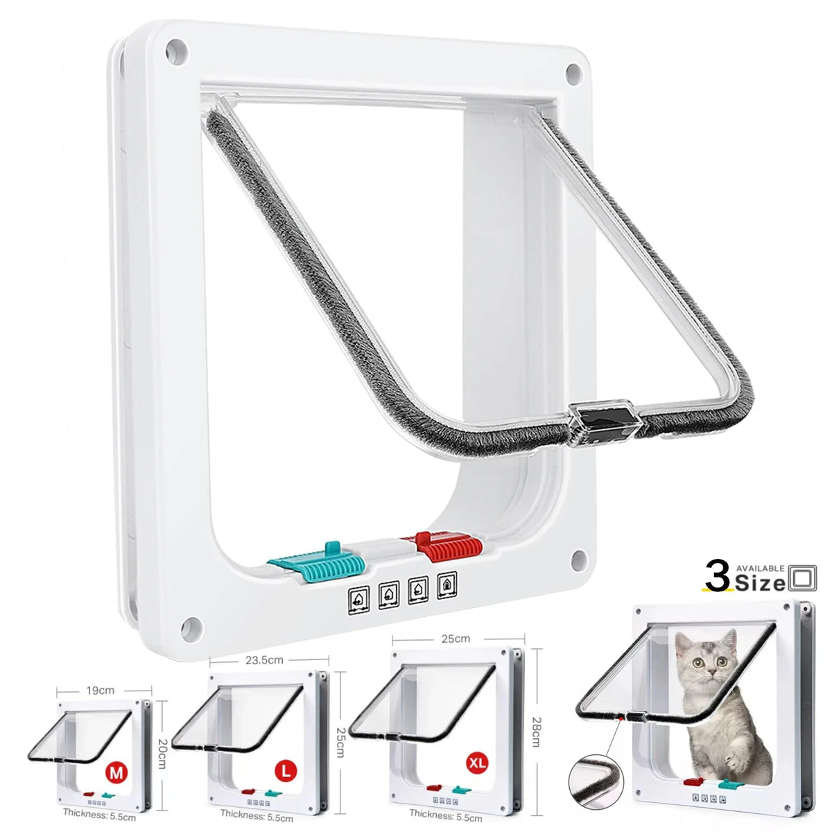 Magnetic Cat Flap Door - 4-Way Lock ABS Pet Door Kit